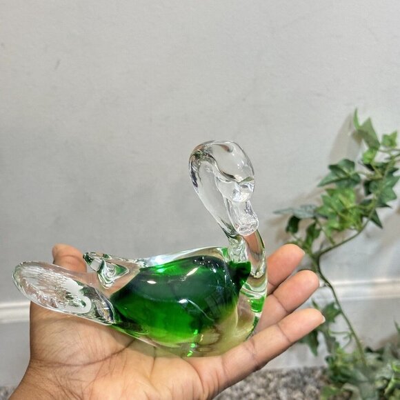 Formia Vetri Di Murano Italy Art Glass Green Clear Swan - Picture 2 of 8